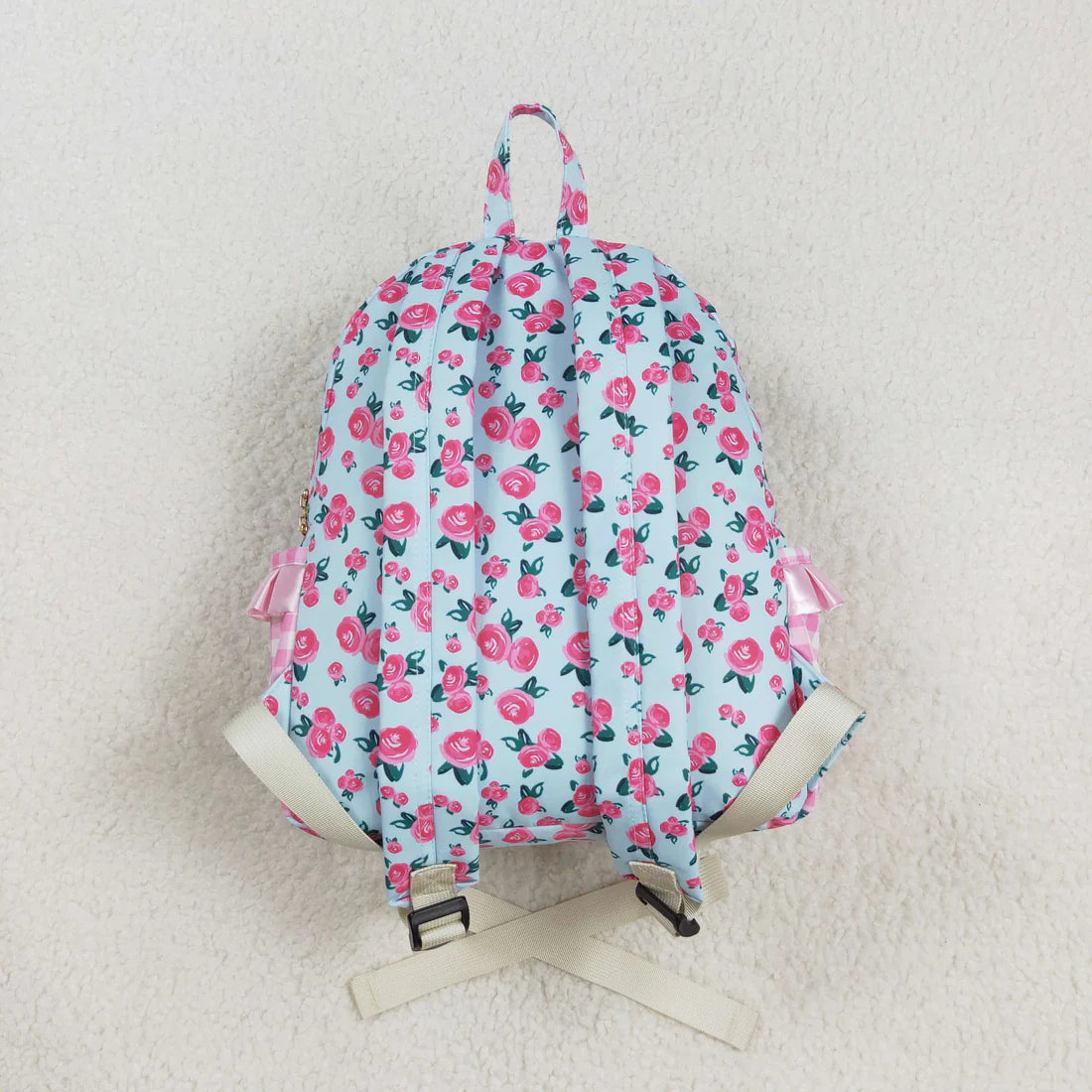 BA0217 Floral pink plaid blue backpack