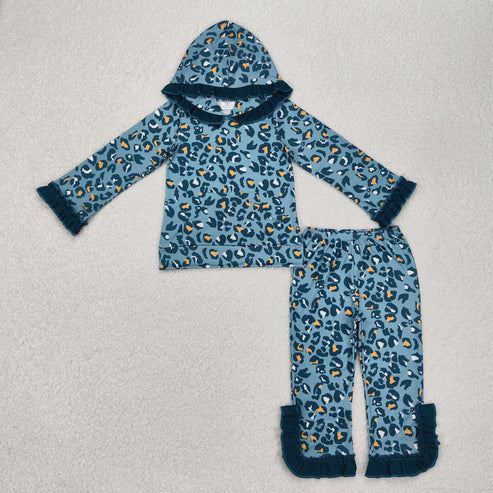3.18 GLP2239 Baby Girls Green Leopard Hooded Top Pants Clothes Set