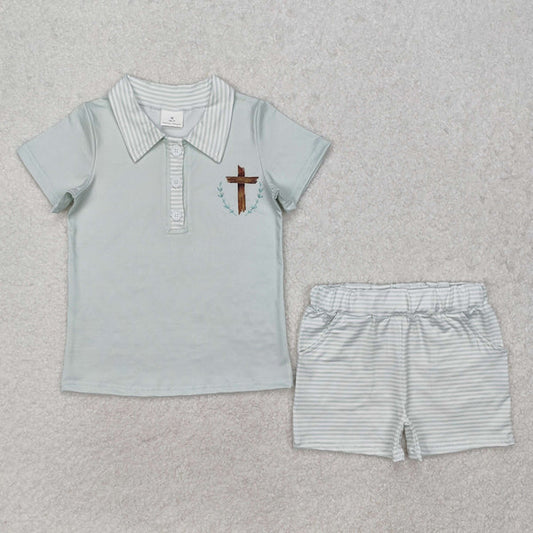 L-3.1 BSSO1025 Baby Boys Easter Cross Tee Shorts Clothes Set