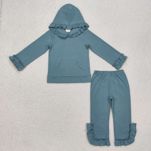 3.18 GLP2250 Baby Girls Grey Ruffle Hooded Top Pants Clothes Set