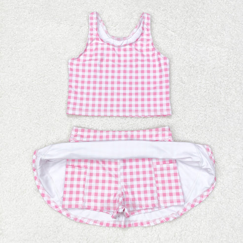 GSD0992 Pink-white plaid sleeveless pantsuit