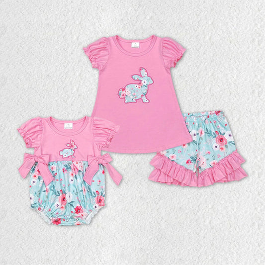 Sibling Baby Girls Easter Floral Rabbit Bows Rompers Clothes Sets
