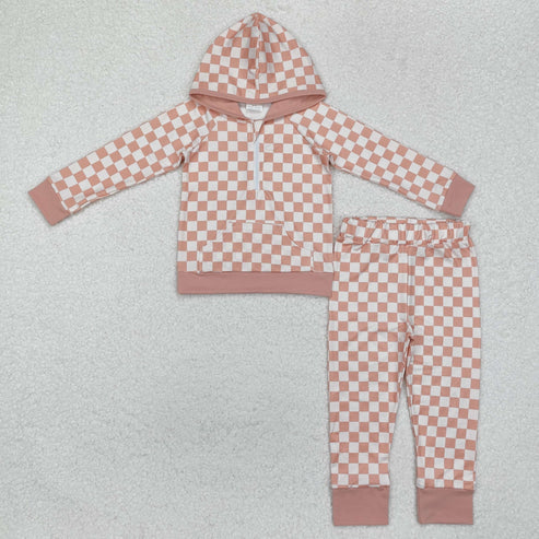 3.18 GLP1989 Baby Girls Pink Checkered Zip Top Pants Clothes Set