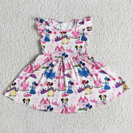 3-19 E6-5 Baby girls castle pink flutter sleeve dress