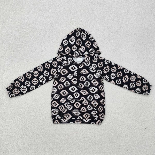 3.12 BT0875 Baby Boys Western Black Aztec Hooded Long Sleeve Tops