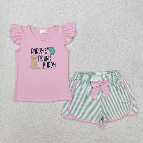 GSSO1673 Baby Girls Daddy's Fishing Buddy Tops Shorts Clothes Set