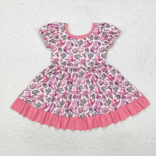 L-3.3 GSD0759 Baby Girls Cactus Boots Hats Western Ruffle Knee Length Dresses Preorder