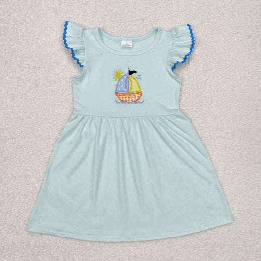 L-3.3 .GSD1539 Baby Girls Summer Sailboat Flutter Sleeve Knee Length Dress