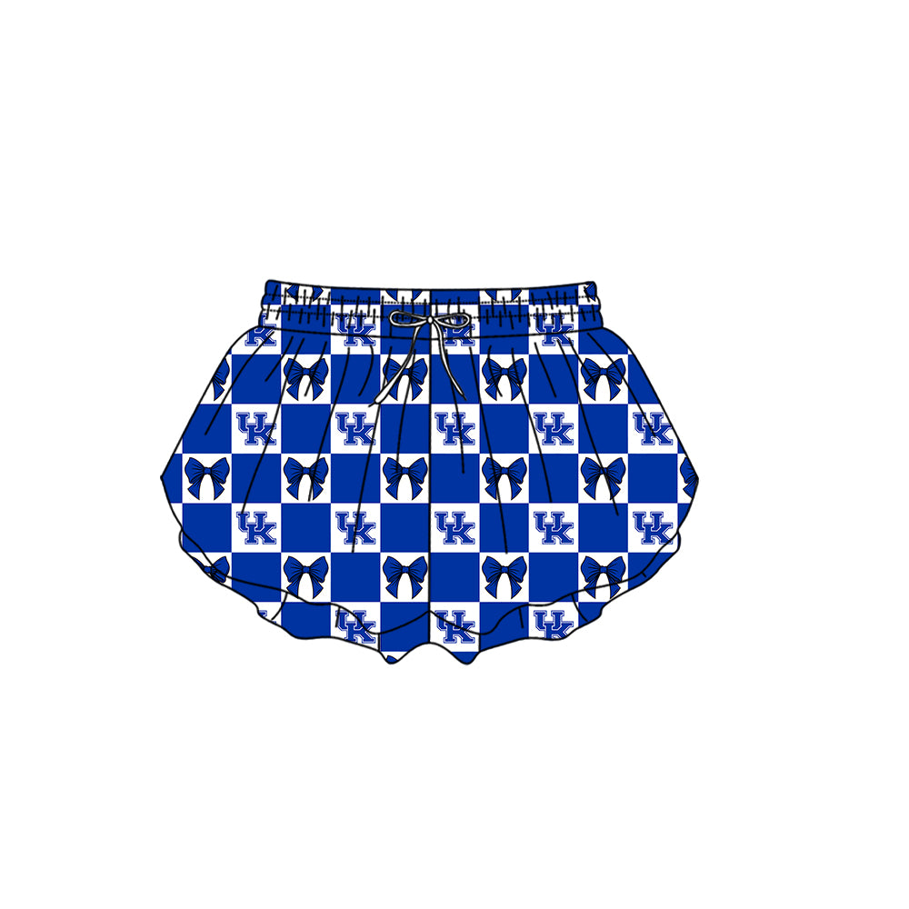 Custom Milk Silk Order MOQ:3 or 5 pcs Each Design Team State Girl Summer Bow Blue Shorts-26.1.19