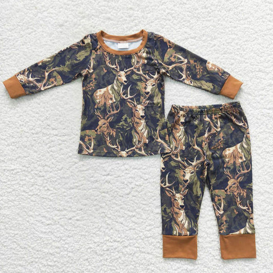 L-3.2 BLP0298 Jungle Hunting Deer Army Green Long Sleeve Pants Suit