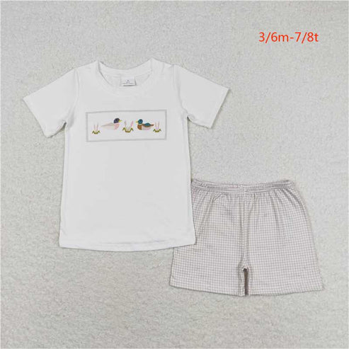 BSSO0960 Duck white short-sleeved green plaid shorts suit