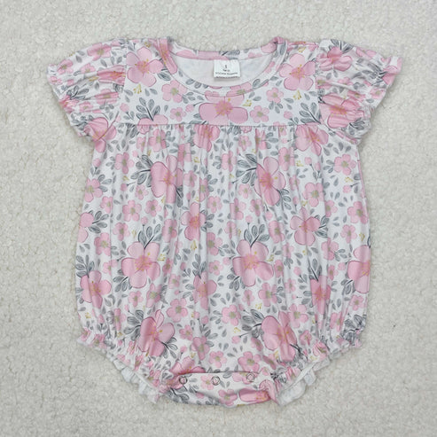 3.30 SR2782 Baby Infant Girls Pink Flowers Leaves Romper