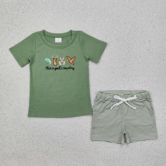 BSSO1108 Baby Boys God Country Hunting Tee Shirt Shorts Clothes Set