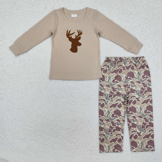 BLP0530 Baby Boys Deer Long Sleeve Top Camo Pants Hunting Clothes Set