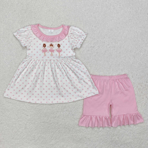 GSSO1732 Baby Girls Pink Dots Dance Tunic Ruffle Shorts Clothes Set