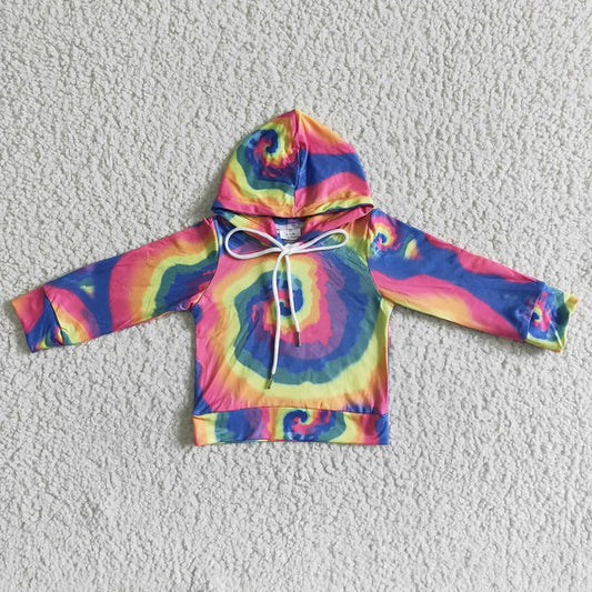 3.12  6 A9-2 Girls Tie Dye Drawstring Hooded Shirt