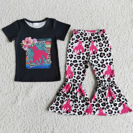 B1-27 Western Girls Leopard Stripe Bell Outfits