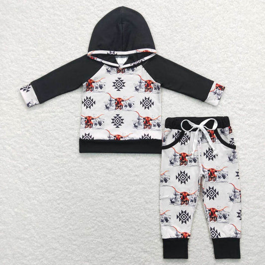 BLP0363aztec geometric alpine cow head black hooded suit