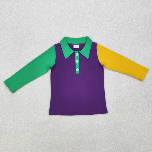 BT0997 Baby Boys Mardi Gras Purple Buttons Tee Shirts Tops