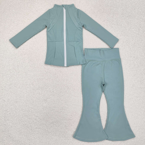 3.18 GT0682+P0575 Baby Girls Green Yoga Active Wear Jackets Pants 2pcs Clothes Set