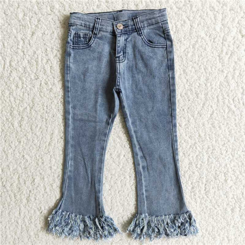 L-3.7 B7-13 Girls Light Blue Tassel Jeans