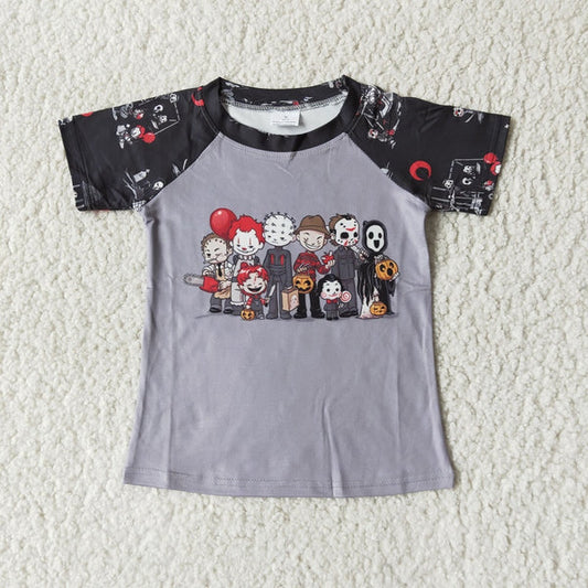 A2-4 Halloween Boys Character Grey Short Sleeve Shirts