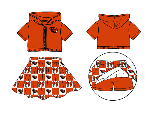 1.28 Custom Moq 3 Baby Girl Summer Oregon State Beavers Bows Zipper Hoodie Jackets Skirt Short Team Clothes Sets