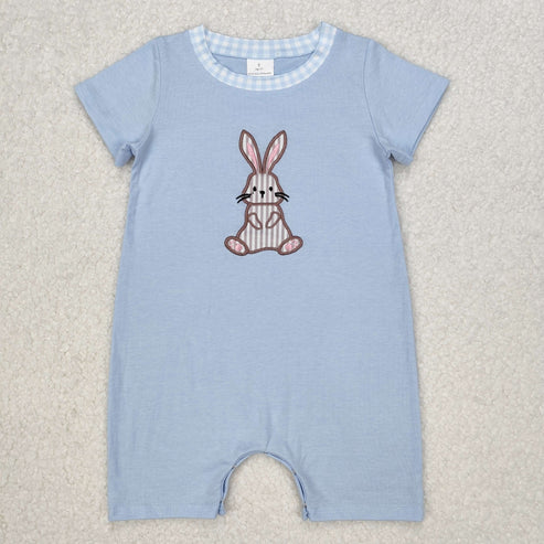 3.14  SR2404 Baby Infant Boys Blue Easter Rabbit Short Sleeve Romper