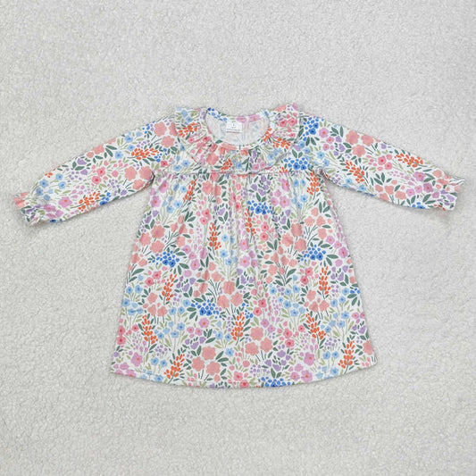 L-3.3 GLD0982 Baby Girls Spring Orange Flowers Ruffle Knee Length Dress