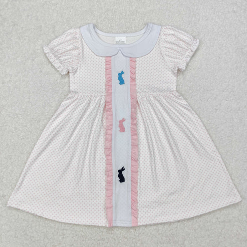 GSD1771 Baby Girls Easter Rabbits Polka Dots Knee Length Dress
