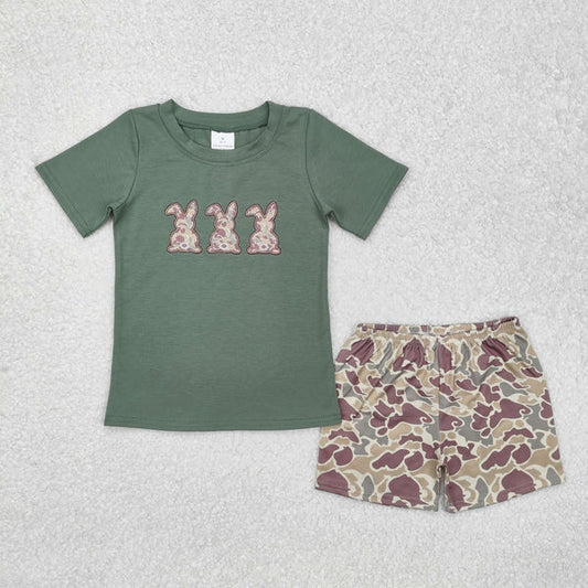 BSSO1004 Baby Boys Easter Green Rabbits Shirt Camouflage Shorts Clothes Set