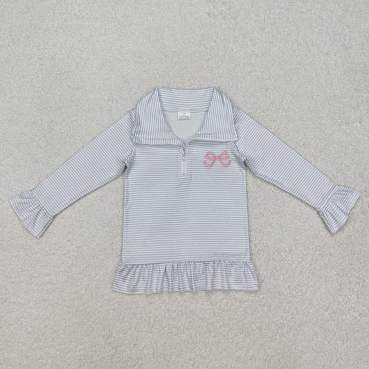 3.12 GT0886 Baby Girls Blue Bow Long Sleeve Zip Pullovers Tops