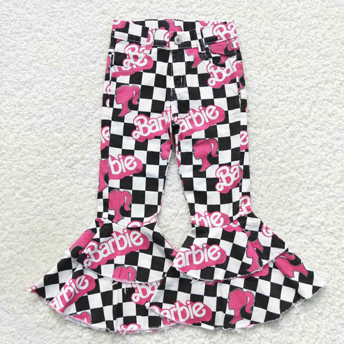 L-3.7 P0243 Cartoon black and white plaid denim trousers