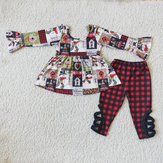 6 A2-16 Girls Christmas Snowman Leggings Outfit