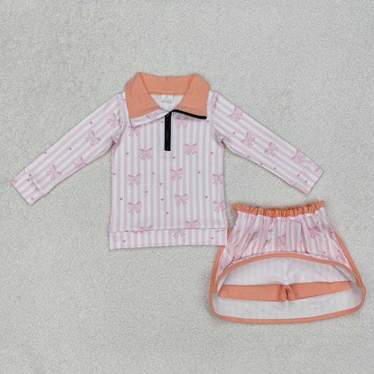 3.19 GLD1004 Baby Girls Pink Orange Bows Zip Top Skort Skirt Clothes Set