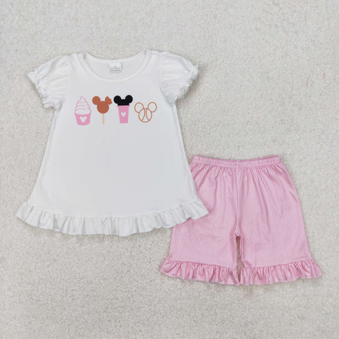 3.19 GSSO2127 Baby Girls Snacks Short Sleeve Top Ruffle Shorts Clothes Set