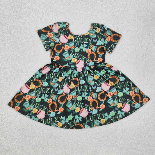 L-3.3 .GSD1450 Baby Girls St Patrick Day Lucky Knee Length Dress