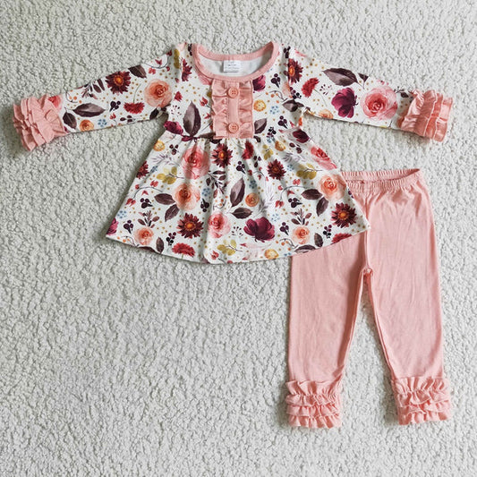 6 C7-20 Baby girls pink floral icing legging outfits clothes set