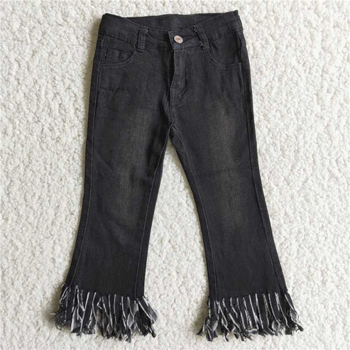 L-3.7 D4-30 Girls Black Tassel Jeans