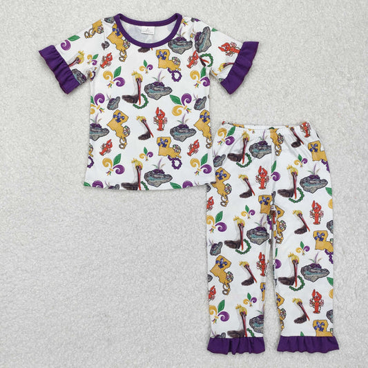 GSPO1921 Baby Girls Mardi Gras Bird Crawfish Shirt Pants Pajamas Clothes Set