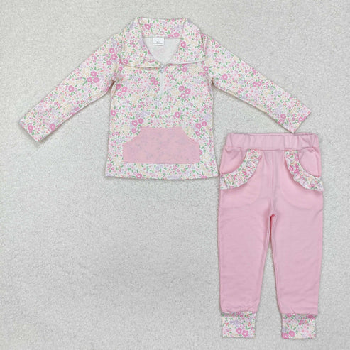 3.18 GLP2118 Baby Girls Spring Flowers Pocket Top Legging Clothes Set