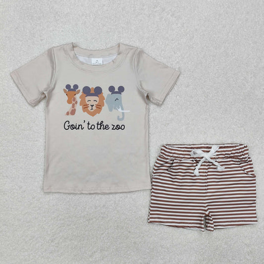 BSSO1109 Baby Boys Go To The Zoo Animal Tee Shirt Shorts Clothes Set