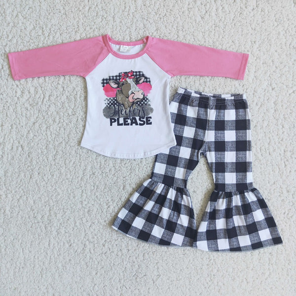 6 A25-29 Girl Pink Plaid Heifer Bell Outfit