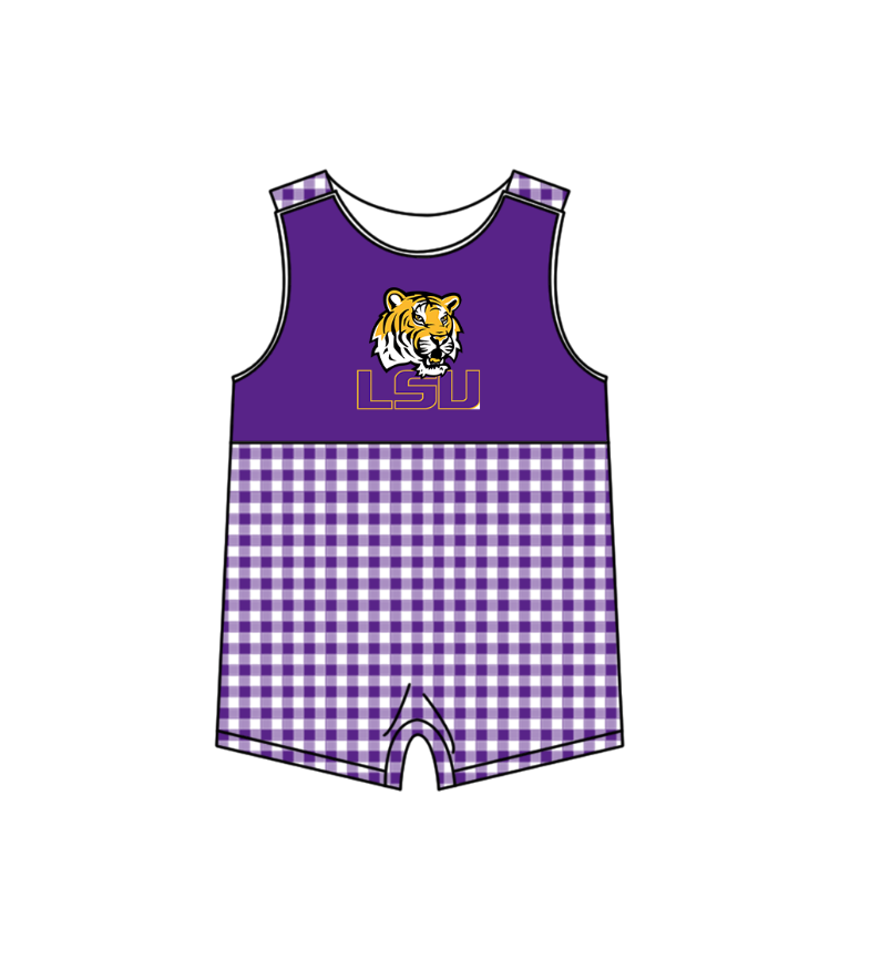 2.2 Custom Order Moq 3 Baby Boy Sleeveless LSU Checked Team Rompers