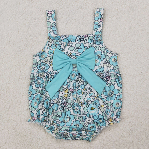 4.2  Baby Infant Girls Blue Flowers Big Bow Romper
