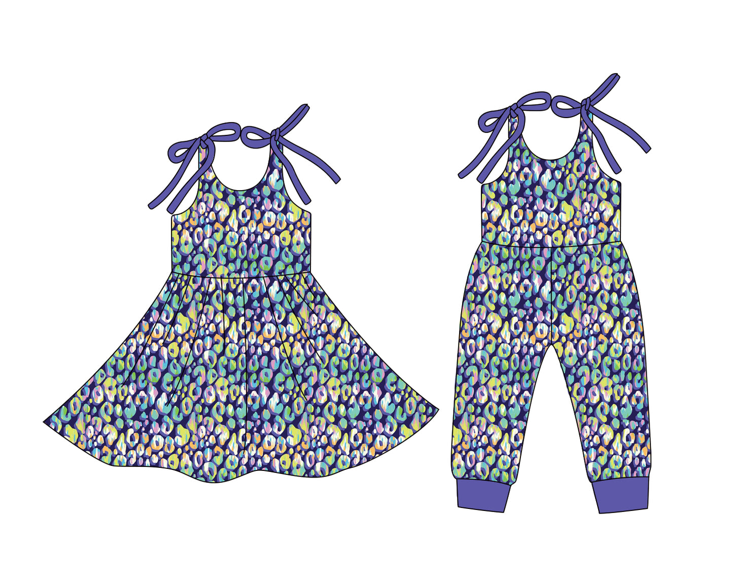 26.1.2 Custom MOQ:3 or 5 pcs each design milk silk Sibling baby girl clothes leopard short sleeve dress and romper