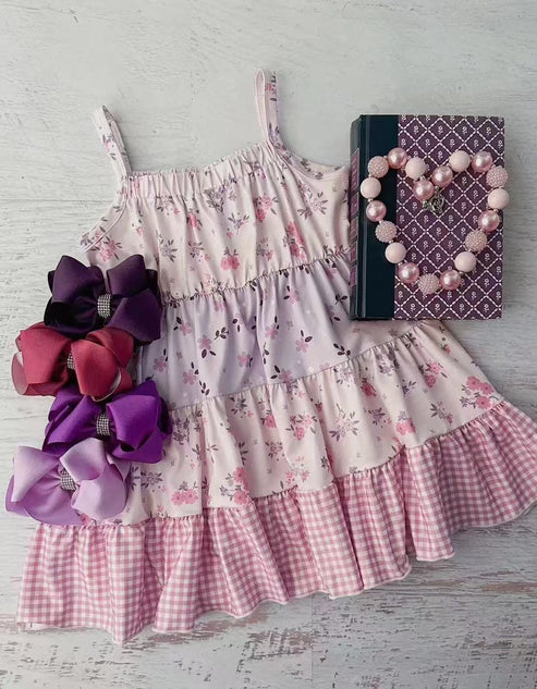 3.20 GSD2189 Baby Girls Pink Strap Floral Patchwork Ruffle Dresses Preorder