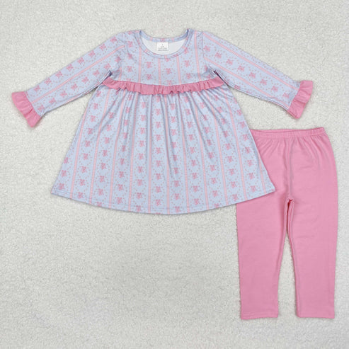 3.18 GLP2145 Baby Girls Pink Flowers Tunic Top Legging Clothes Set