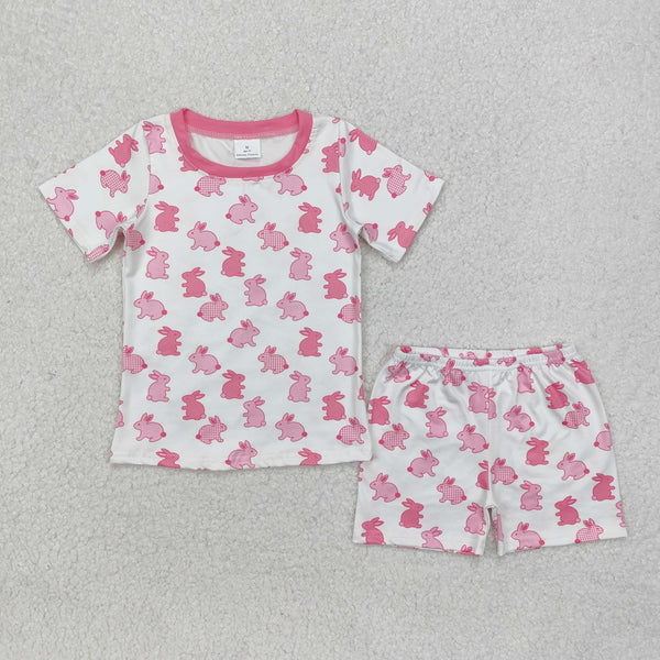 GSSO1700 Baby Girls Easter Pink Rabbits Shirt Shorts Pajamas Clothes Set