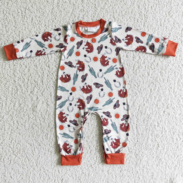 LR0056 Western Boy Hat Cactus Horse Romper